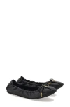Ferragamo Elasticated Nappa Leather Ballet Flats In Nero
