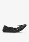 Ferragamo Elasticated Nappa Leather Ballet Flats In Black