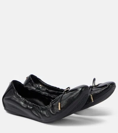 FERRAGAMO JOELLE LEATHER BALLET FLATS