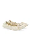 Ferragamo Elasticated Leather Ballet Flats In Off-white