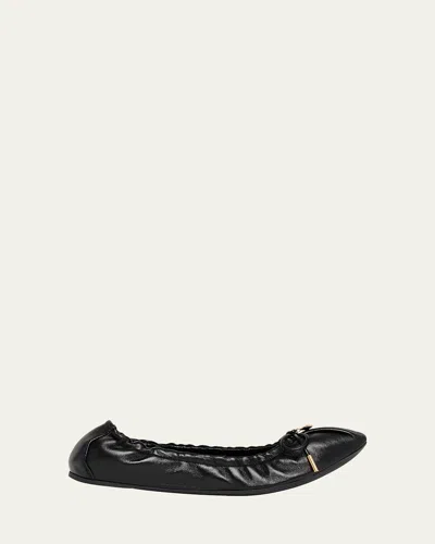 FERRAGAMO JOELLE LEATHER BOW BALLERINA FLATS