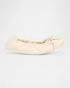Ferragamo Joelle Leather Bow Ballerina Flats In Mascarpone
