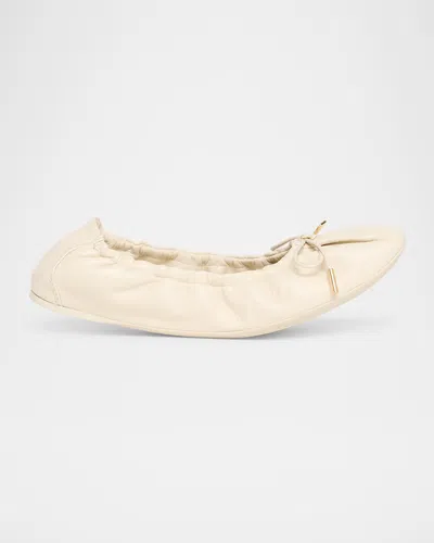 Ferragamo Joelle Leather Bow Ballerina Flats In Mascarpone