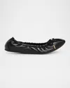 Ferragamo Elasticated Nappa Leather Ballet Flats In Nero