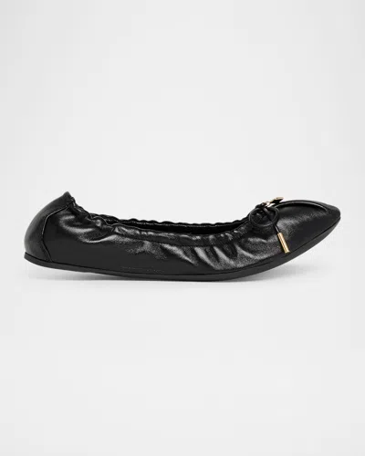 FERRAGAMO JOELLE LEATHER BOW BALLERINA FLATS
