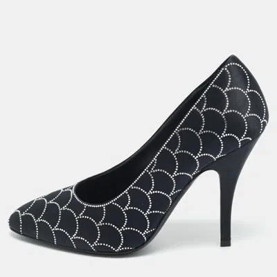 Pre-owned Ferragamo Judy Size 37 Black Satin Crystal Embellished Pumps