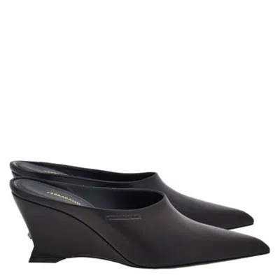 Ferragamo Juliane Sculpted Wedge Mule Pumps In Black