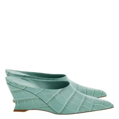 Ferragamo Juliane Sculpted Wedge Mule Pumps In Green