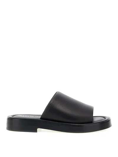 Ferragamo Leather Sandals With Embossed Logo On The Side In Black