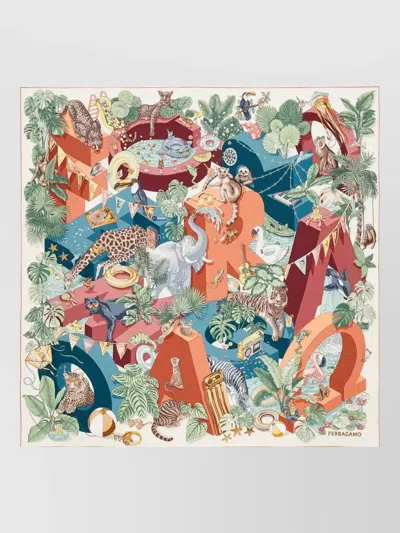 Ferragamo Jungle Animals Amusement Silk Scarf In Multi