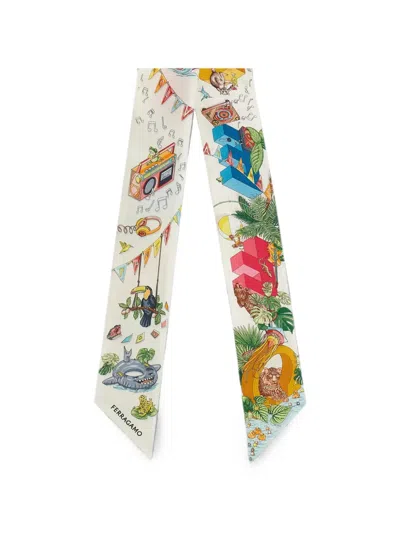 Ferragamo Jungle Party Graphic-print Bandeau Scarf In White