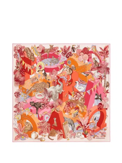 Ferragamo Jungle Party Print Silk Foulard In Multi
