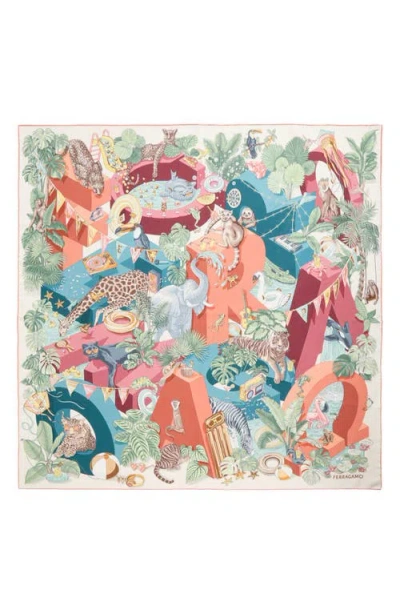 Ferragamo Jungle Party Silk Foulard Square Scarf In Green
