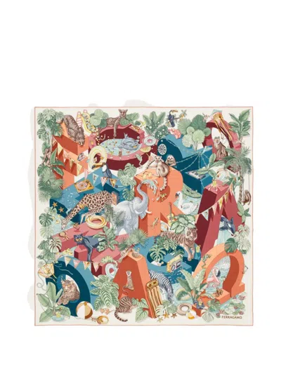 Ferragamo Jungle Party Silk Foulard Square Scarf In Green