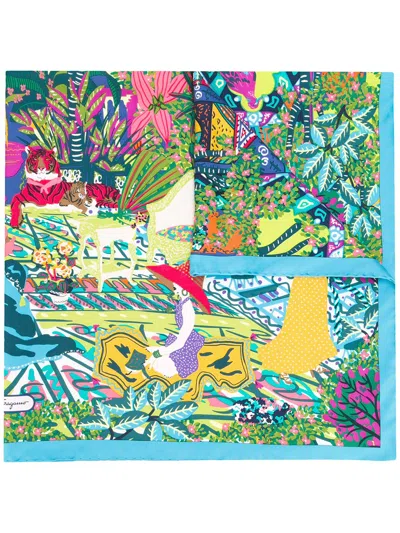 Ferragamo Jungle Print Scarf In 蓝色