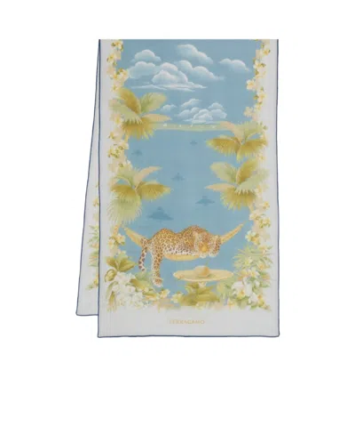 Ferragamo Jungle Print Silk Scarf In Blue