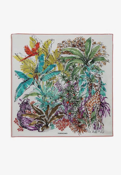 Ferragamo Jungle Print Silk Scarf In Multicolor