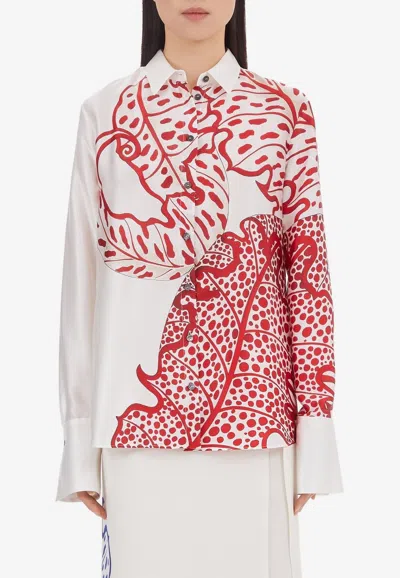 Ferragamo Jungle Print Silk Shirt In Red