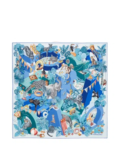 Ferragamo Jungle Party Print Silk Scarf In Multi