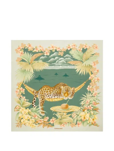 Ferragamo Jungle-print Silk Scarf In Green