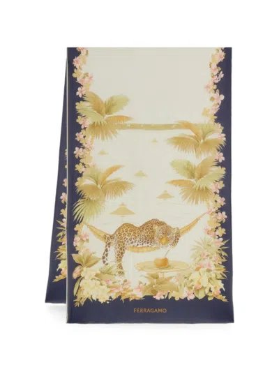 Ferragamo Jungle-print Silk Scarf In Neutral