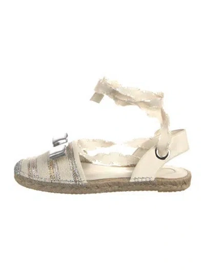 Pre-owned Ferragamo Jute Striped Espadrilles In Neutrals
