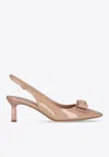 Ferragamo Karine 55 Patent Leather Slingback Pumps In Beige