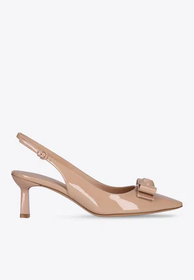 Ferragamo Karine 55 Patent Leather Slingback Pumps In Beige