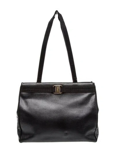 Pre-owned Ferragamo Karung Shoulder Bag In Black
