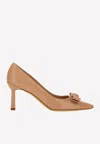 Ferragamo Katrin Patent Bow Pumps In Almond