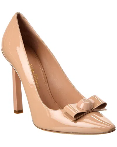 Ferragamo Katrin Patent Bow Pumps In Almond
