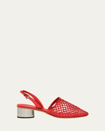 Ferragamo Kay Net Slingback Pumps In Flame Red