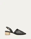 Ferragamo Mesh And Leather Slingback Sandals In Nero