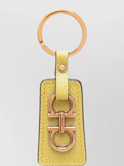 Ferragamo Keyring With Textured Metal Surface In Yellow