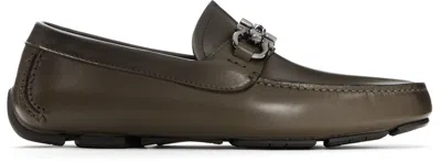 Ferragamo Khaki Gancini Ornament Driver Loafers