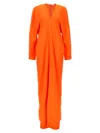 Ferragamo Long Sleeve Draped V-neckline Dress In Orange
