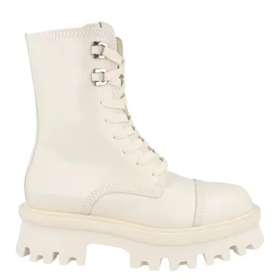 Ferragamo Kira Leather Combat Boots In Neutral