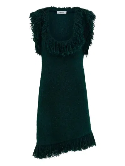 Ferragamo Fringe-detail Mini Dress In Green