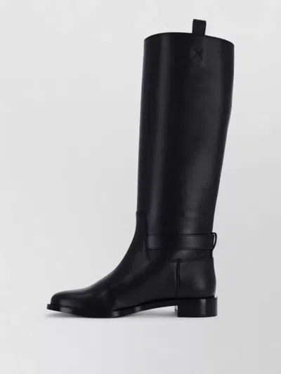 Ferragamo Knee High Block Heel Buckle Boots In Black