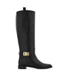 Ferragamo Knee High Boot With Hug Buckle Detail In Black