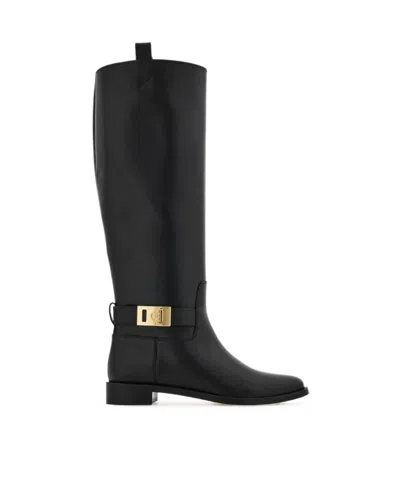 FERRAGAMO KNEE HIGH BOOT WITH HUG BUCKLE DETAIL