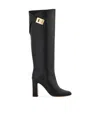 Ferragamo Knee High Boot With Hug Buckle Detail In Black