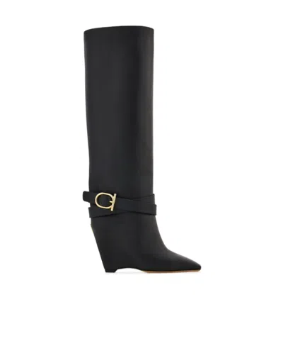 Ferragamo Knee High Boot With Wedge Heel In Multi