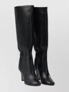 Ferragamo Knee-high Boots With Curled Design And Block Heel In Black