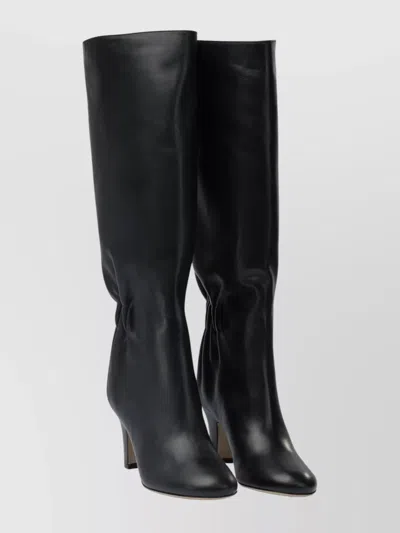FERRAGAMO KNEE-HIGH BOOTS WITH CURLED DESIGN AND BLOCK HEEL