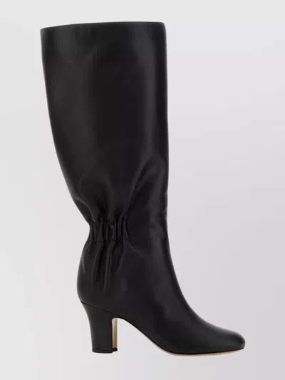 Ferragamo Knee-high Leather Jannette 70 Mid Heel Boots In Black