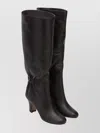Ferragamo Knee-high Ruched Leather Block Heel Boots In Black