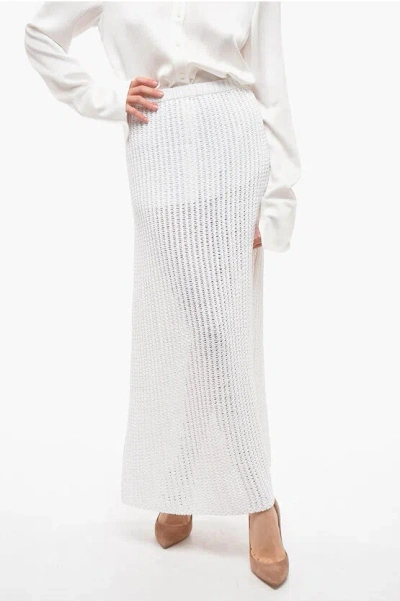 Ferragamo Side-slit Knit Skirt In White