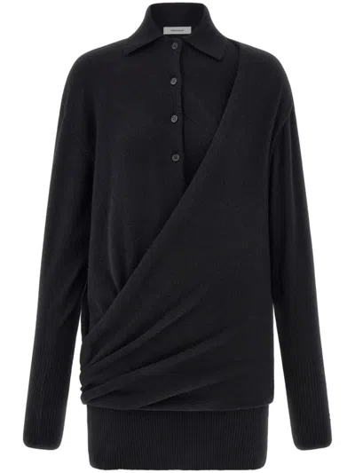 Ferragamo Knitted Polo Dress In Black