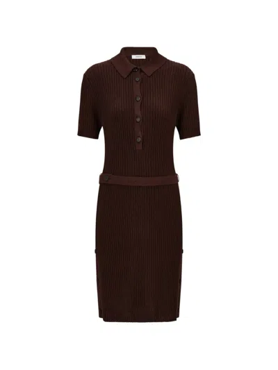 Ferragamo Knitted Polo Dress In Brown